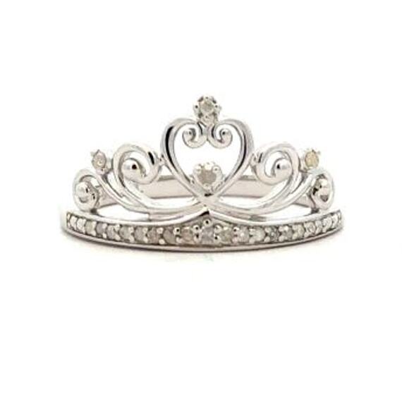 Natural .10ct Diamond Ring 925 Sterling Silver US Size 7 Crown Ring - Picture 1 of 6